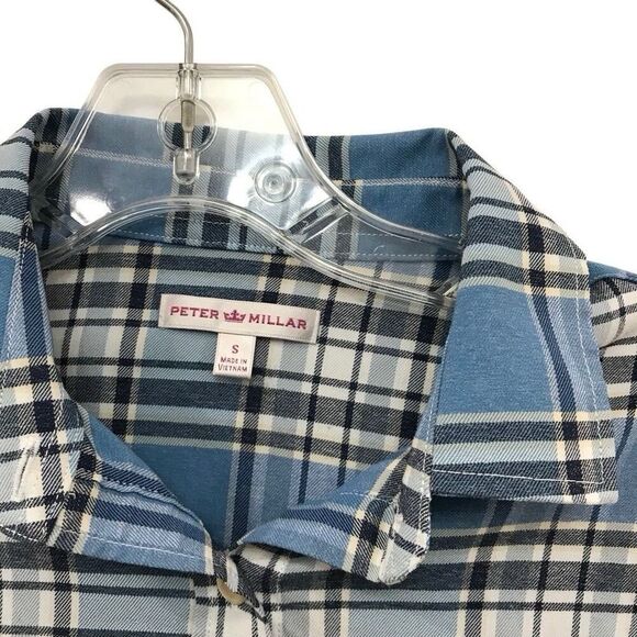 Peter Millar Blue Plaid Short Sleeve Casual Button-Down Shirt Mens Size Small - Picture 3 of 4